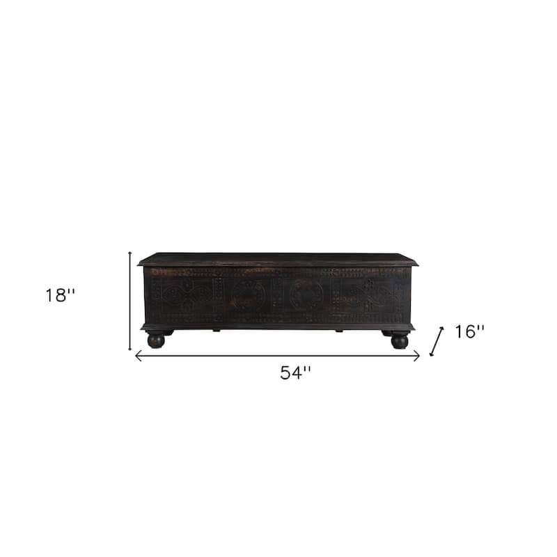 HomeRoots 54" Black Solid Wood Distressed Lift Top Solid Coffee Table - 54.00 in. x 16.00 in. x 18.00 in.