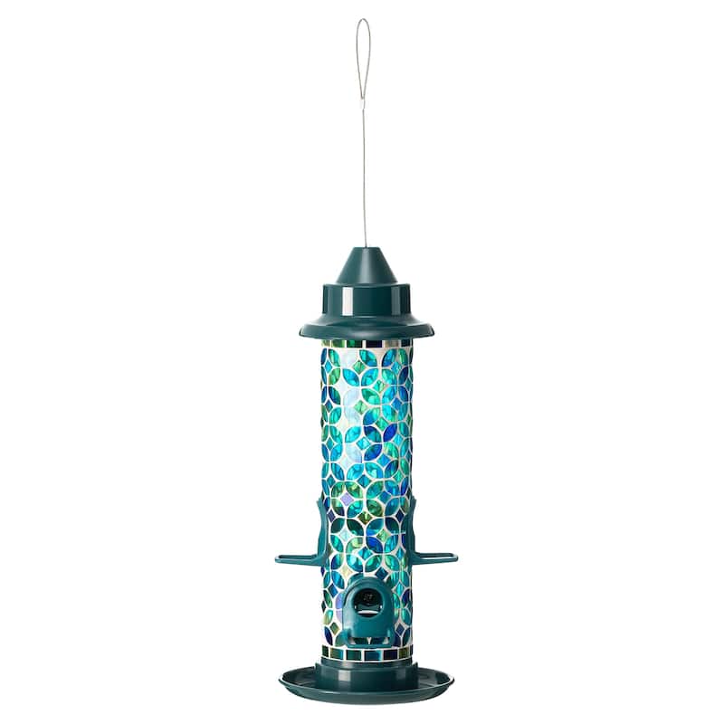 Glitzhome 20''H Tall Hanging Blue/Green Mosaic Birdfeeder