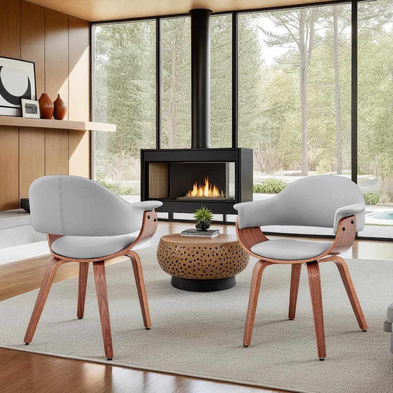 Adalyn Mid Century Modern Faux Leather and Wood Upholstered Dining Chair - Gray and Walnut