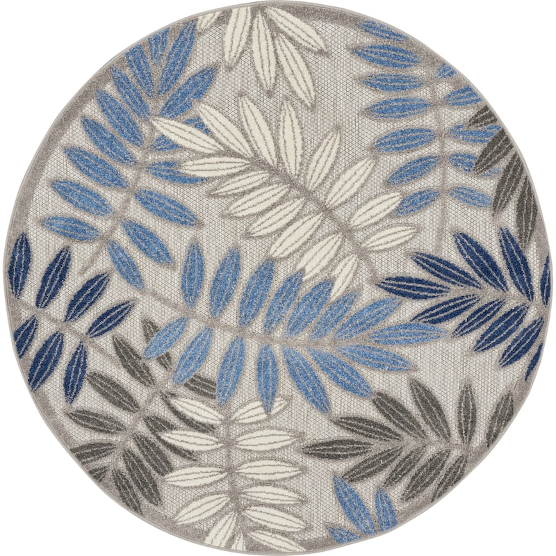 Nourison Alice Indoor/Outdoor Floral Area Rug - 4' x Round - Grey/Blue