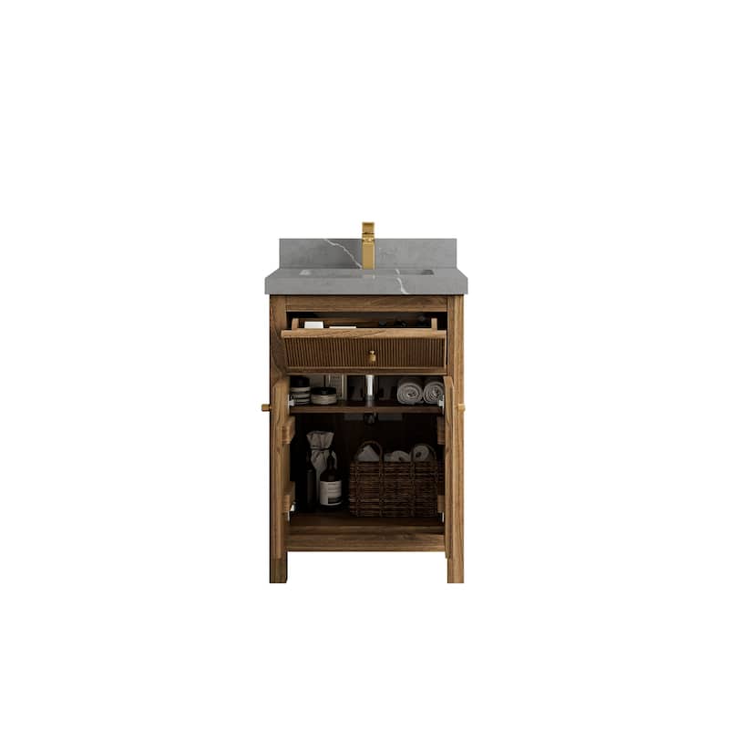Willow Collections 24 x 22 Sonoma Teak Wood Single Bowl Sink Bathroom Vanity in Golden Teak with Countertop