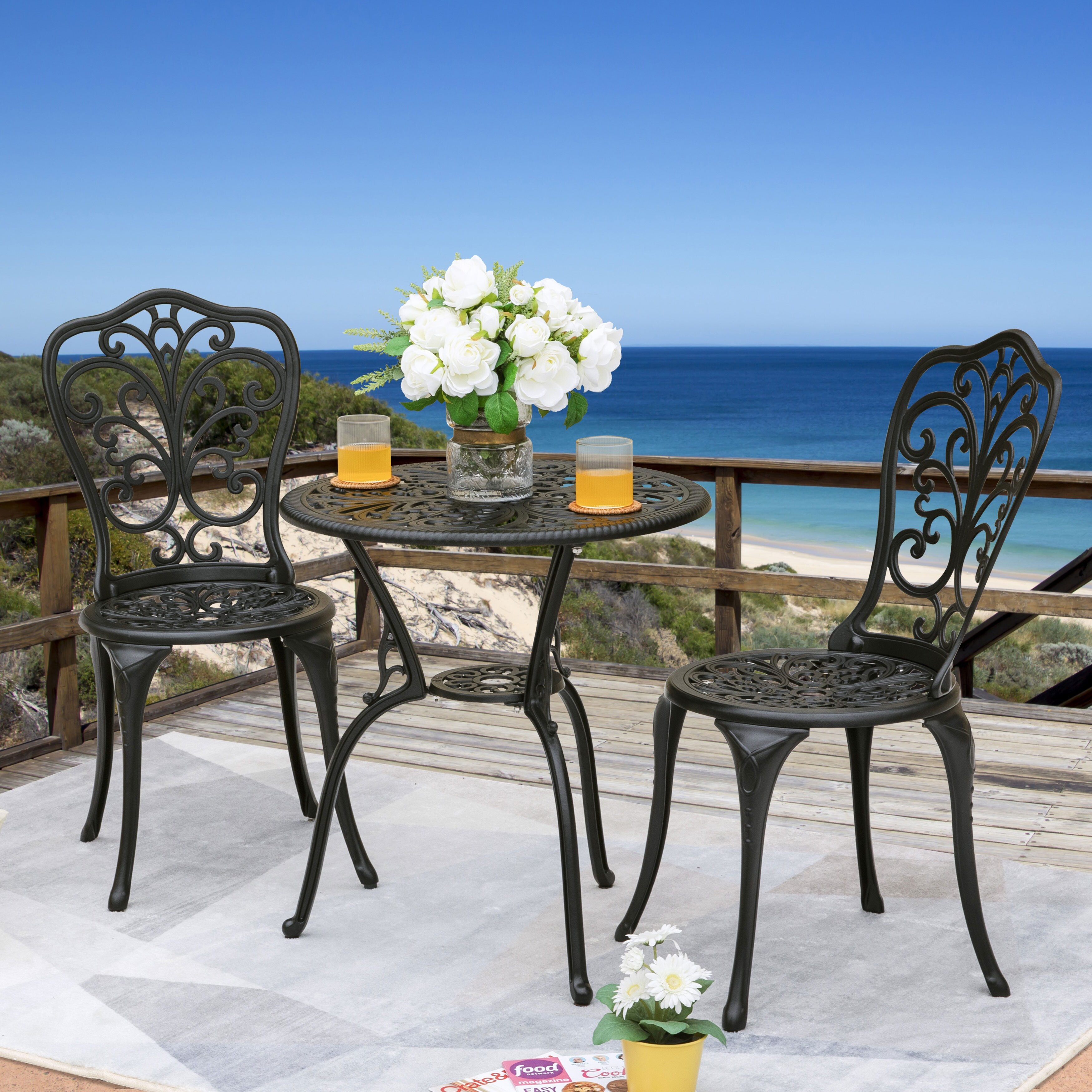 NUU GARDEN 3 piece Black Cast Aluminum Patio Bistro Set eBay