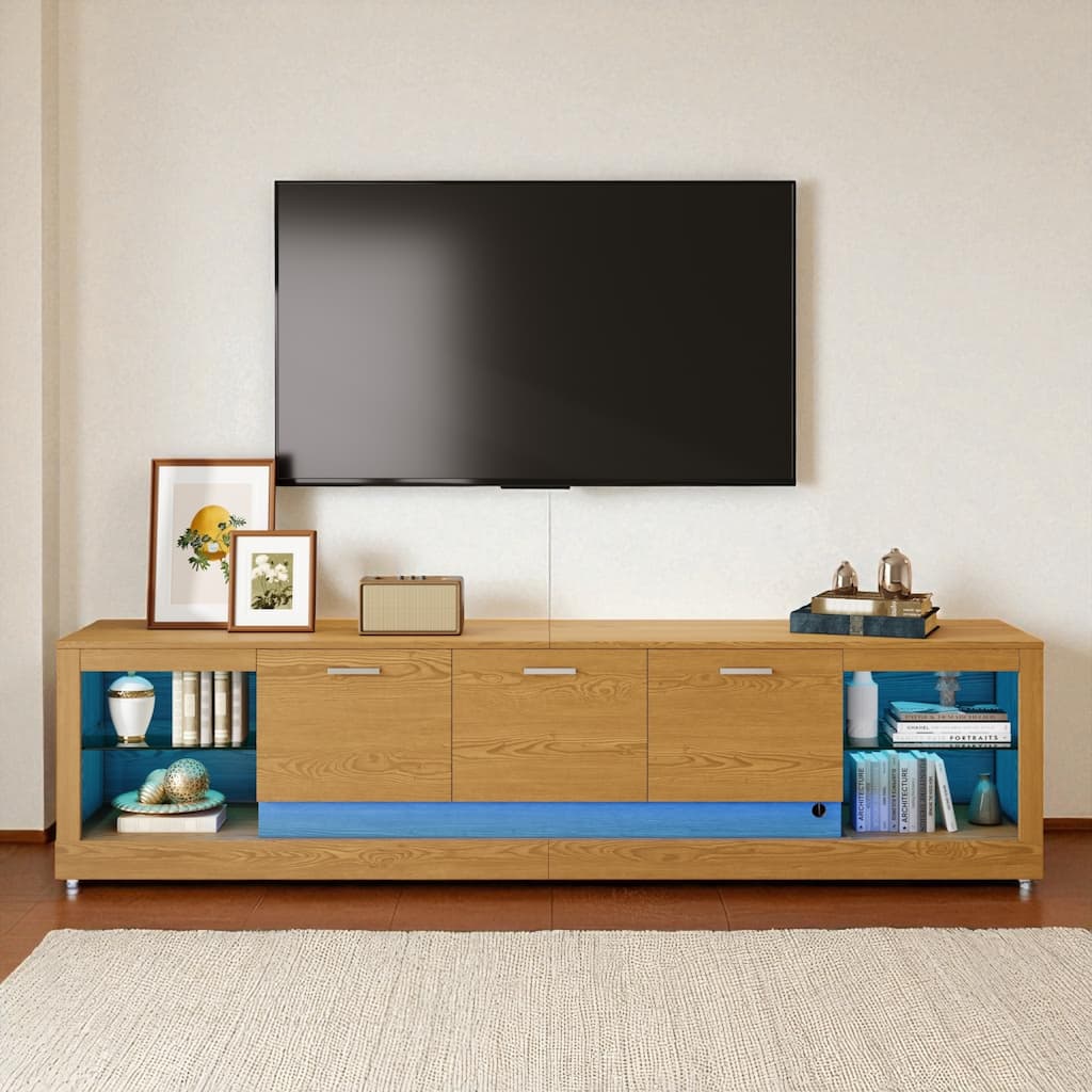 78.7 Inch Modern TV Stand with LED Lights, 6 Cabinets and 2 Open Shelves, Entertainment Center for TVs Up to 90 Inch