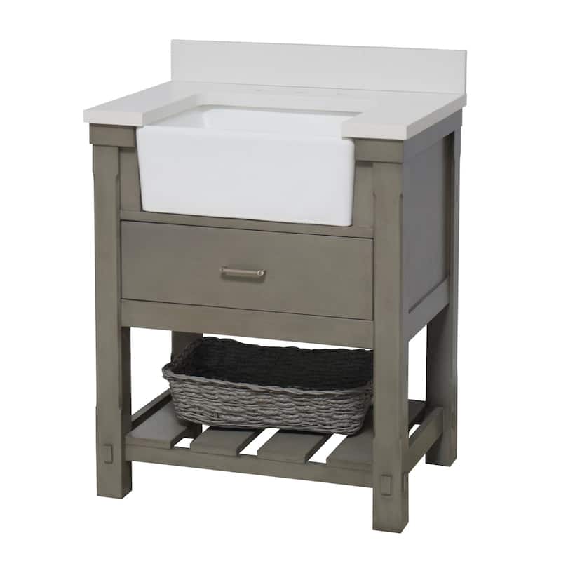 KitchenBathCollection Charlotte 30" Farmhouse Bathroom Vanity with Quartz Top