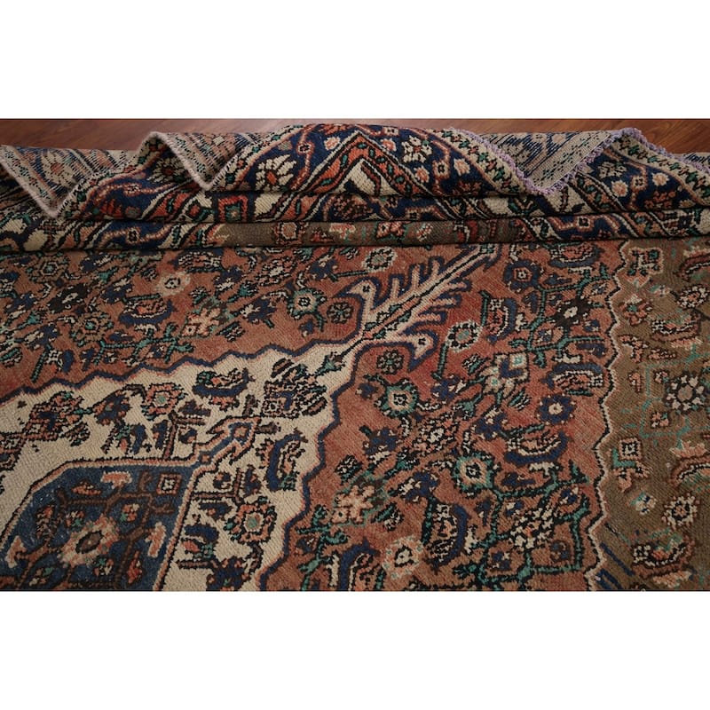 Geometric Hamedan Vintage Persian Area Rug Hand-Knotted Wool Carpet - 7'2" x 10'4"
