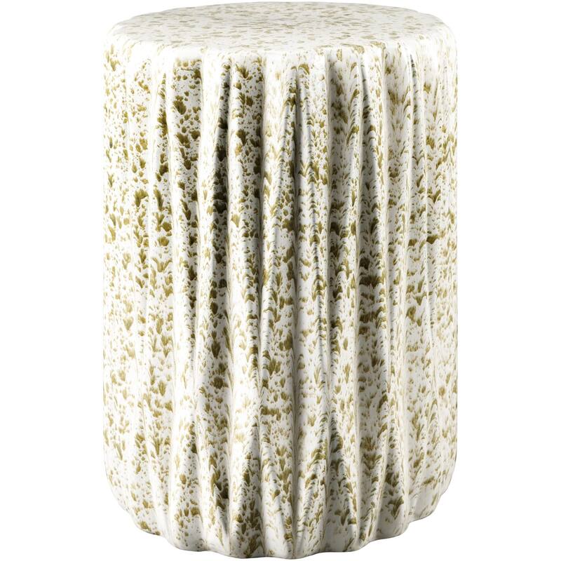 Brigida Indoor/Outdoor Modern Metallic Ceramic Garden Stool - 17"H x 12"W x 12"D - Green/Cream - Ceramic