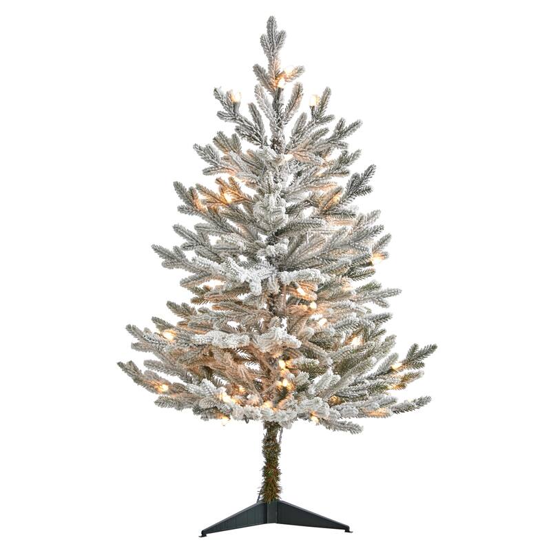 3ft. Flocked Fir Artificial Christmas Tree with 200 Warm White Lights & 481 Branches - Compact Winter Holiday X-Mas Tree