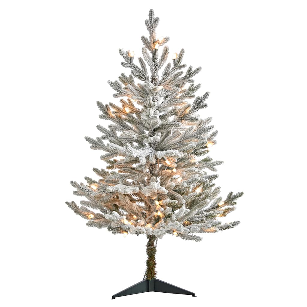 3ft. Flocked Fir Artificial Christmas Tree with 200 Warm White Lights & 481 Branches - Compact Winter Holiday X-Mas Tree