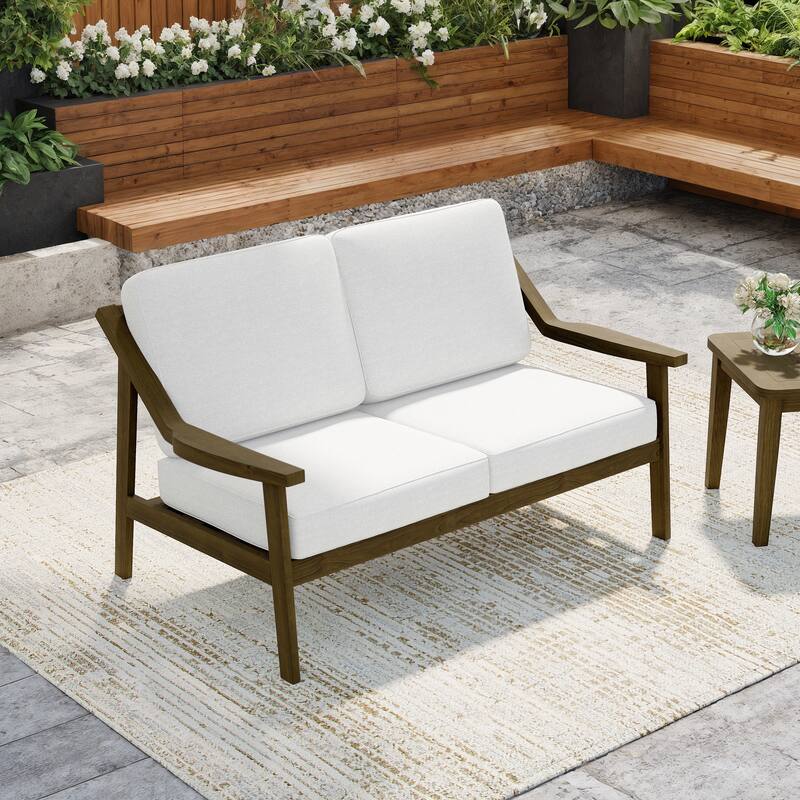 Solid Wood Outdoor Arm Chair Loveseat with Cushion