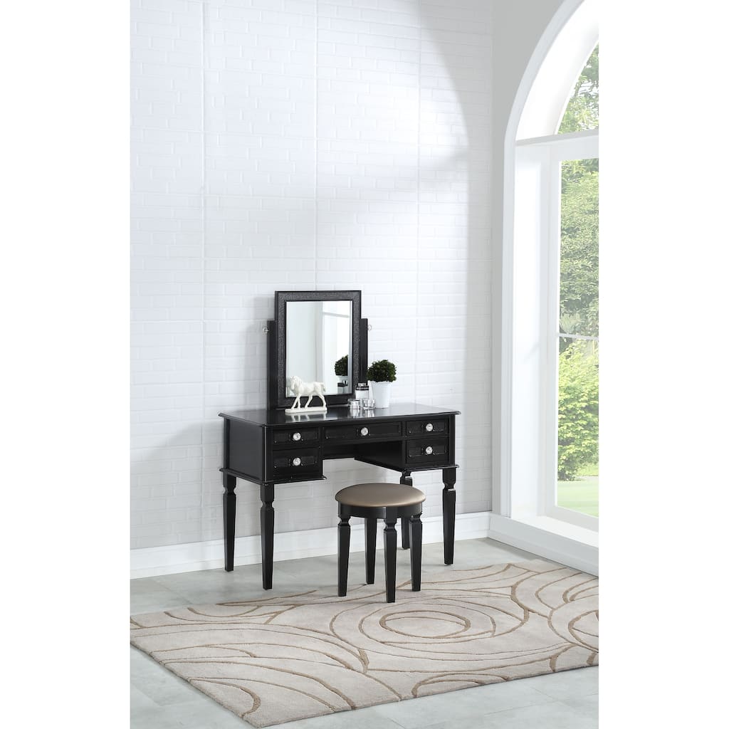Bedroom Vanity Set Stool Storage Drawers Mirror Black