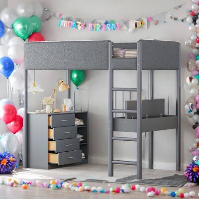 Multifunctional Design Twin Size Loft Bed with Convertible Desk
