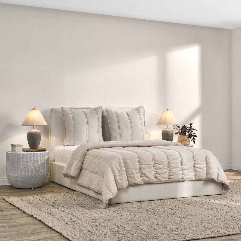 Villa by Classic Home Rowen 3-Piece Sustainable Fabric Quilt Set - Taupe - Queen - 3 Piece