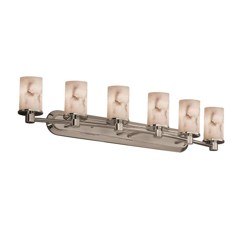 Justice Design LumenAria Rondo 6-Light Brushed Nickel Bath Bar, Faux Alabaster Cylinder w/ Flat Rim Shade