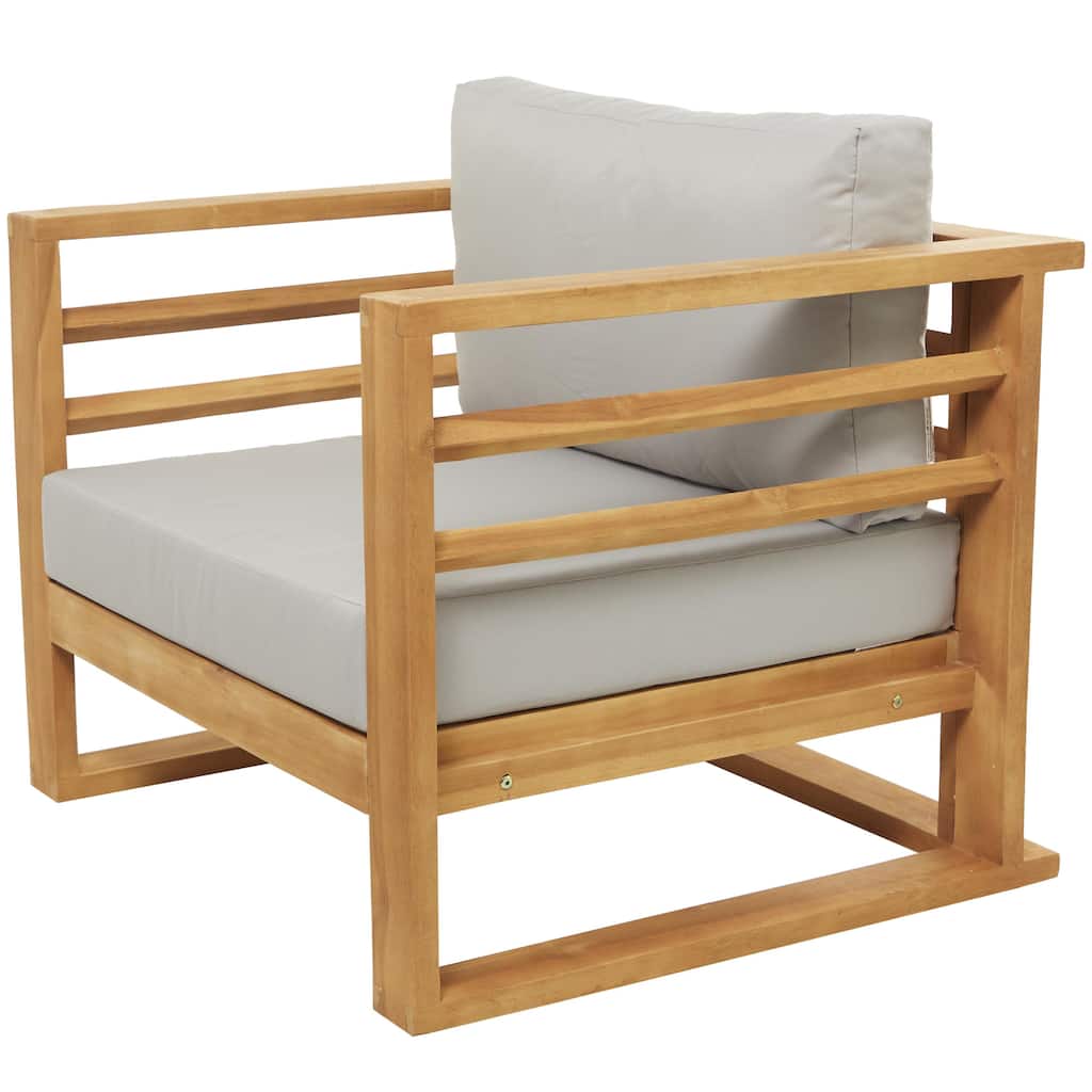 Teak Wood Low Profile Outdoor Chair with Cushions - Brown - Roche River Decor
