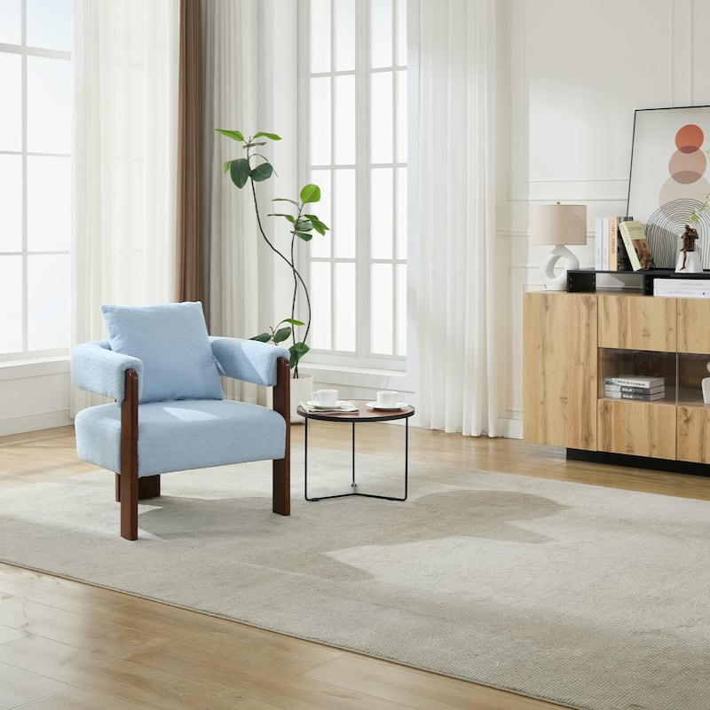 SEYNAR Modern Teddy Upholstered Fabric Round Armchair with pillow - Blue