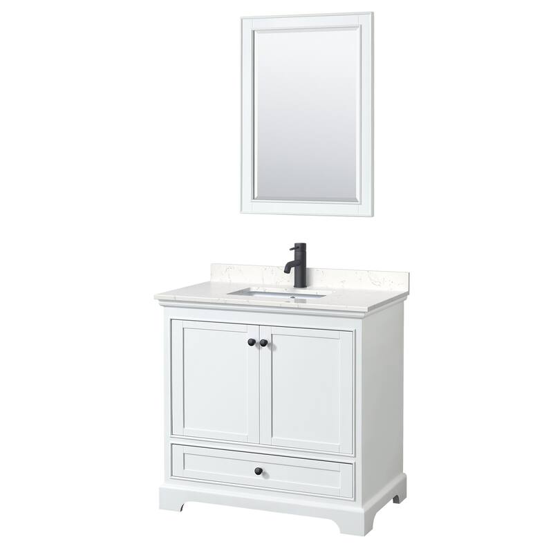 Wyndham Collection Deborah 36" Free Standing Single Basin Vanity Set - White / Carrara Cultured Marble Top / Matte Black