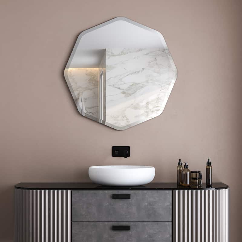 Frameless Beveled Octagonal Black Matte Finished Wall Mirror - 28" x 28" x 0.6"