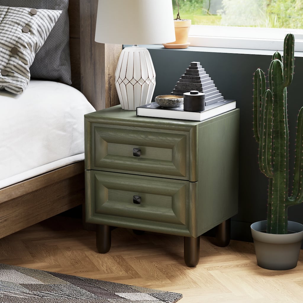 COZAYH Modern Geometric Dresser with Textured Frame Fronts, Contemporary Nightstand Featuring Rounded Pillar Pine Wood Legs