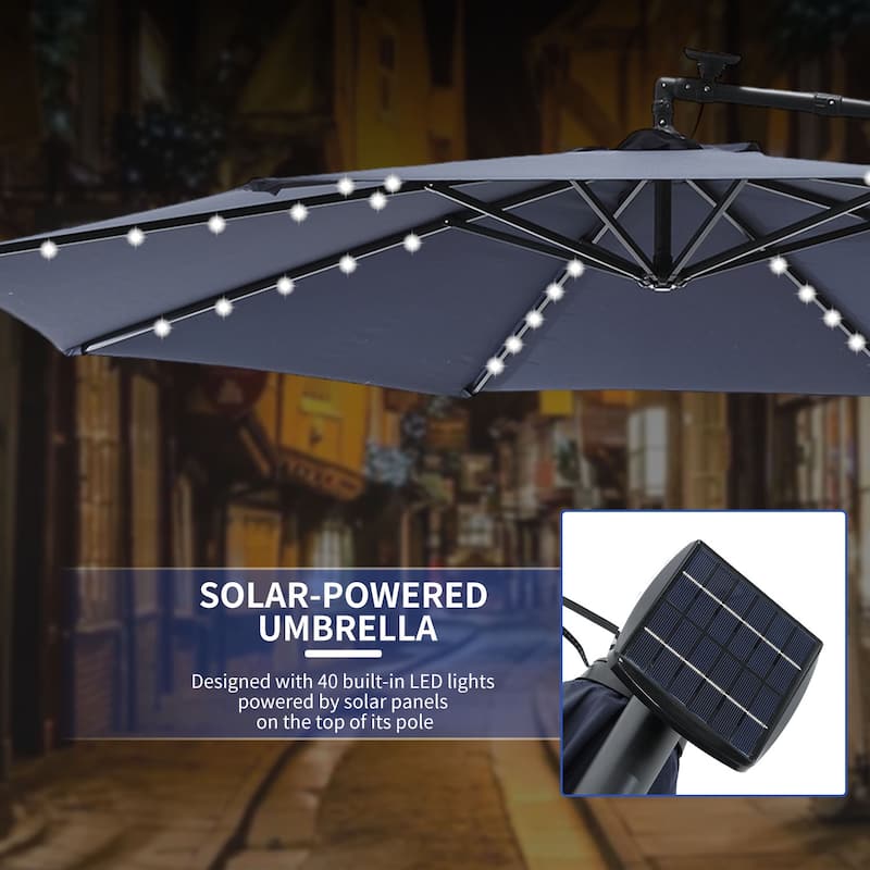 Outdoor Patio 10-Ft Solar LED Offset Hanging Umbrella