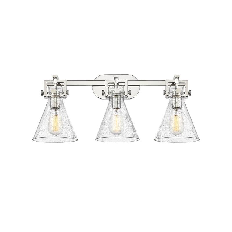 Innovations Lighting Newton Cone - 3 Light 7" Wall-Mounted Bath Vanity Light - Polished Nickel/Seedy