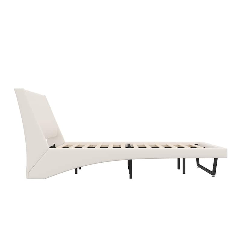 Christopher Knight Home - Persephone PU Leather Bed Frame with Wave-Like Curve Design and Trapezoidal-Shaped Leg