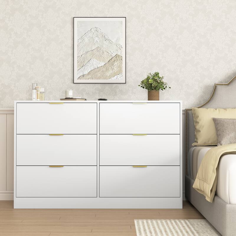 Modern 6 Drawer Dresser, Large Capacity Storage Cabinet, Clothing Organizer with Metal Handles for Bedroom, Living Room