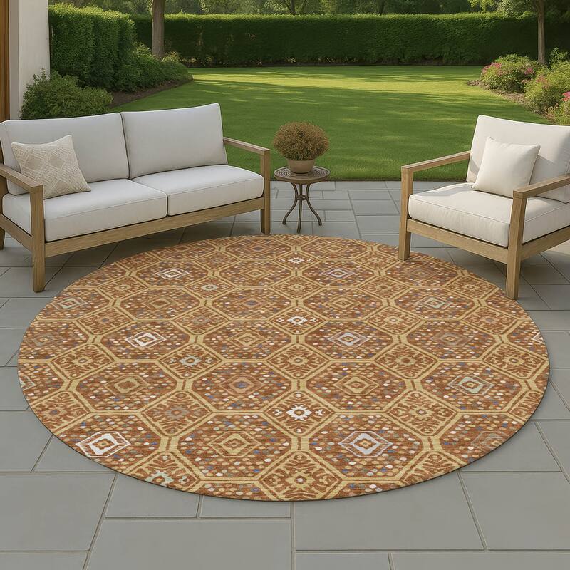Machine Washable Indoor/ Outdoor Modern Hexi Chantille Rug - Gold - 8' x 8'