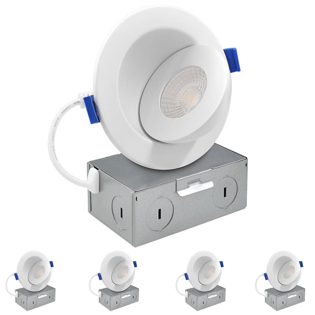 Luxrite 3 Inch Floating Gimbal LED Recessed Lighting with J-Box, CRI 90, 5CCT Dimmable, 8W ETL Listed 4 Pack