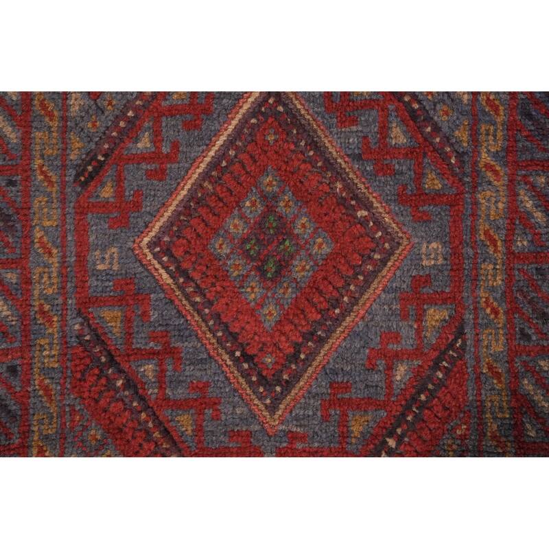 Hand Knotted Oriental 100% Wool Carpet Traditional Tribal Navy Blue & Blues Balouch Runner Rug - 7' 9'' X 1' 10''