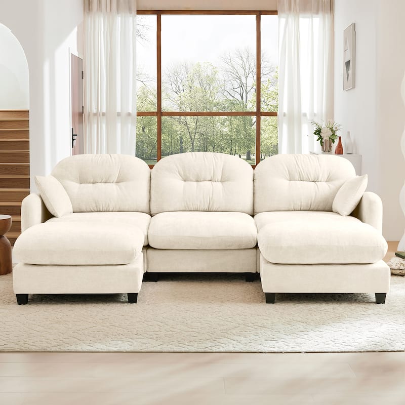 GDF Studio - Nina Modular Modern Chenille U-Shaped Sectional Sofa with Ottoman and 2 Soft Throw Pillows