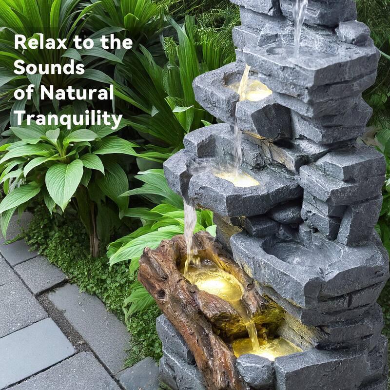 Vbal 7-Tier 39.37"H Outdoor 4-Tier Hand Crafted Polyresin Modern Planter Base Cascading Weather Resistant Fountain