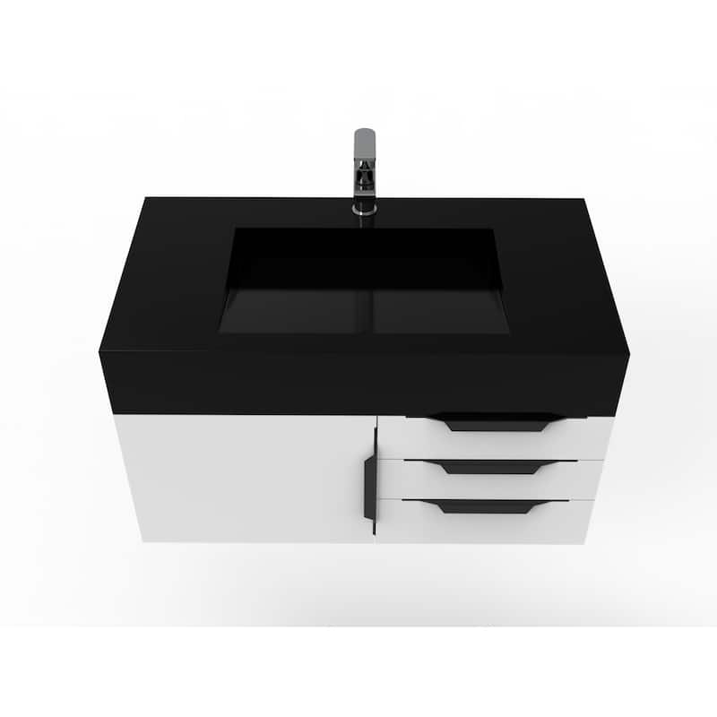 Nile 36" Wall Mounted Bathroom Vanity Set w/ Black Top