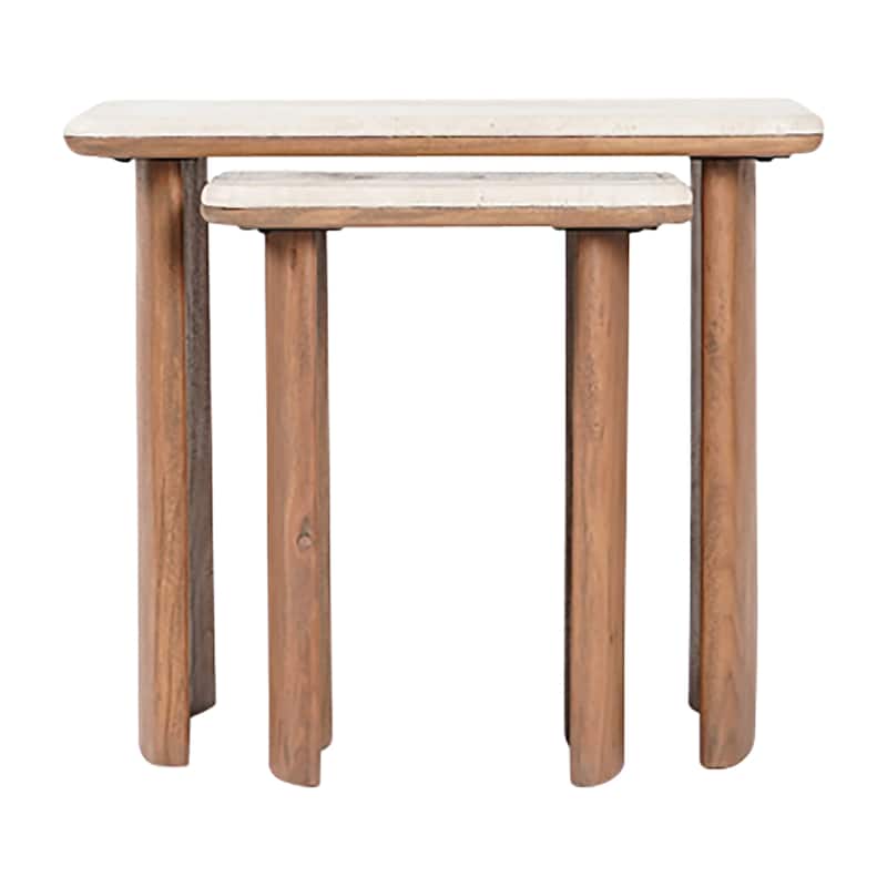 Sagebrook Home Elegant Acacia and Travertine Coffee Table for Modern Living