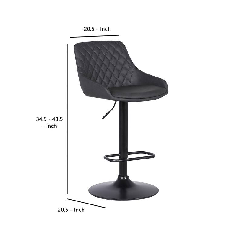 Metal and Leatherette Bar Stool with Adjustable Height, Black