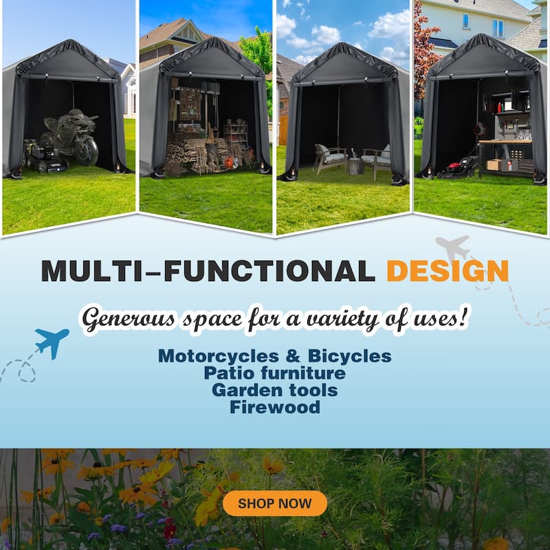 Outdoor Storage Shed and Carport Canopy: Portable Shelter for Bikes, Motorcycles, and Garden Storage