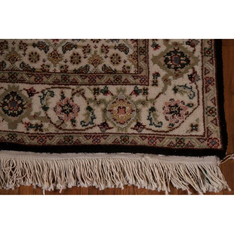 Hand Knotted Oriental Wool & Silk Carpet Traditional Floral Beige & Ivories Tabriz Runner Rug - 20' 4'' X 2' 7''
