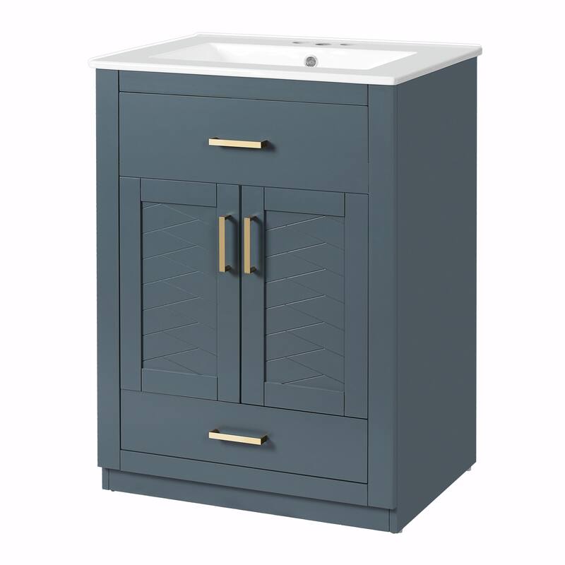 24" Bathroom Vanity with Integrated Ceramic Sink, Cabinet with 2 Doors, 1 Tip-out Drawer