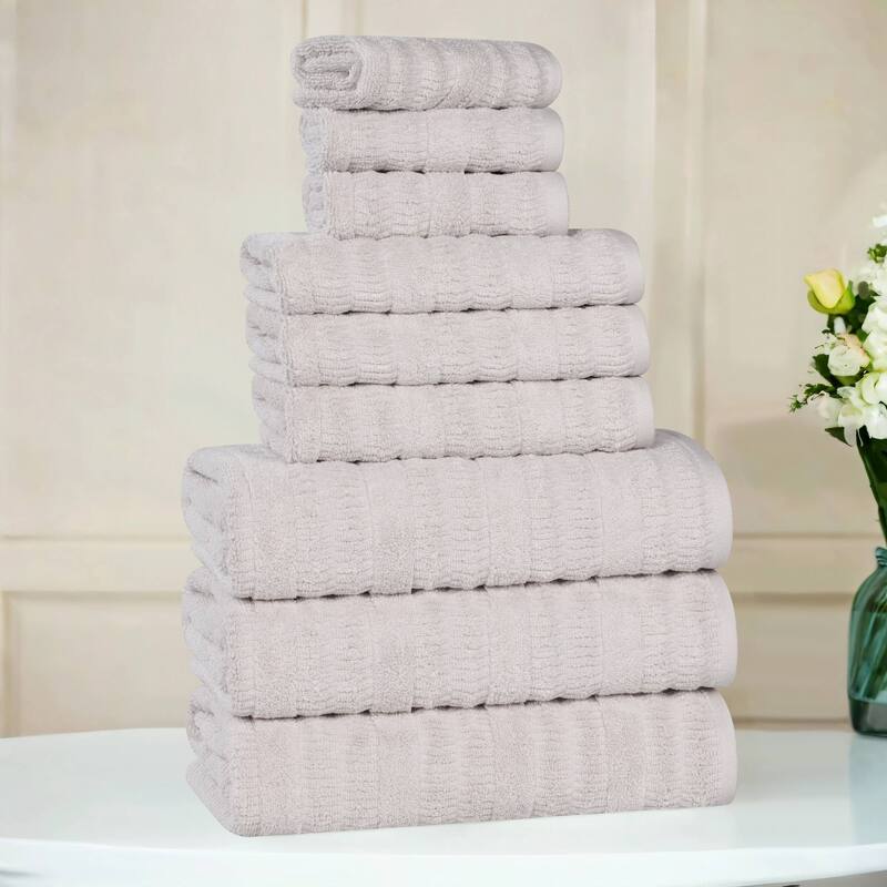 Superior Mika Smart Twist Viscose Cotton Blend 9 Piece Towel Set - Silver