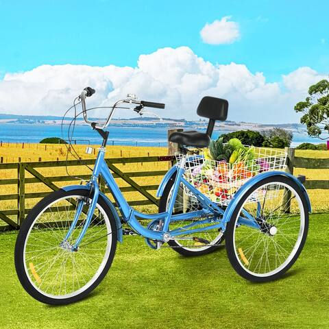 Foldable Tricycle Cruiser Bike 26-in Wheels 7 Speed With Cargo Basket