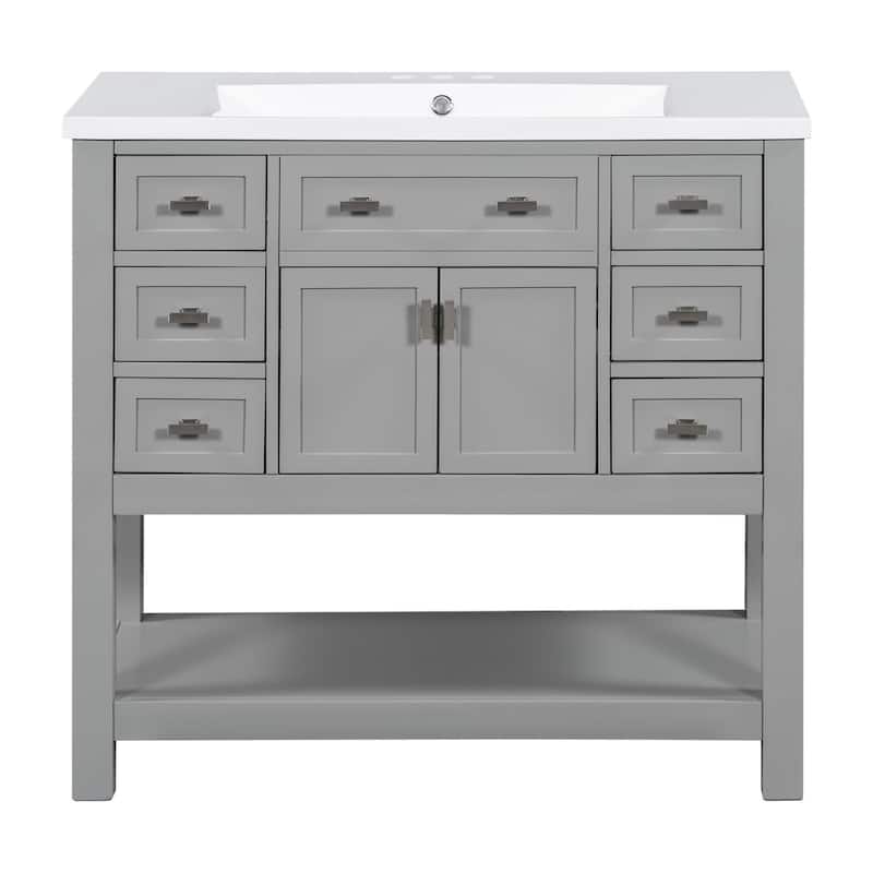 Plywood Freestanding Bathroom Vanity Set in Maple with Integrated Ceramic Sink with Drain - 36" x 18"