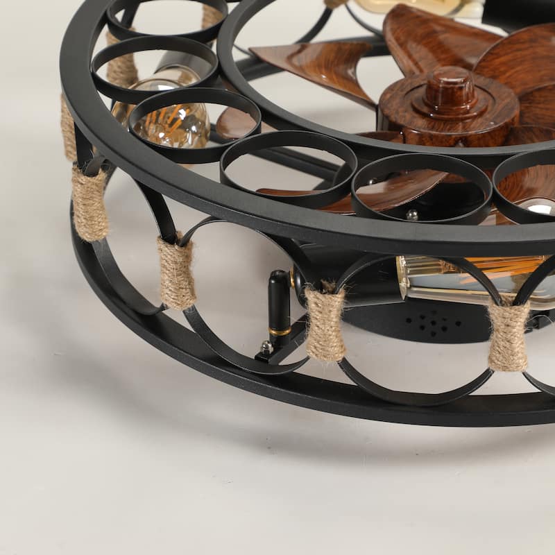 Cusp Barn 20-in Industrial Ceiling Fan with Lights Modern Farmhouse Low Profile Flush Mount DC Motor Ceiling Fan for Bedroom