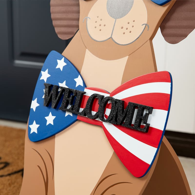 Glitzhome Wooden Patriotic Americana Uncle Sam or Labrador Porch Sign