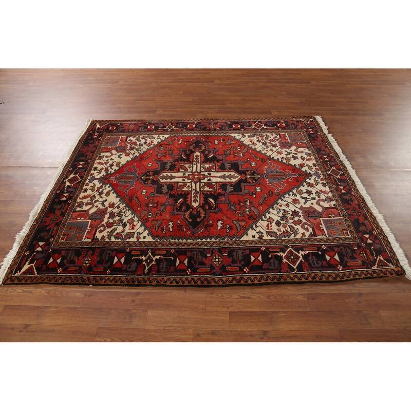 Geometric Heriz Persian Area Rug Handmade Wool Carpet - 5'0"x 6'3"
