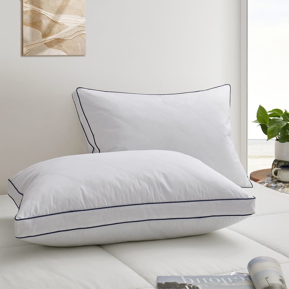 Quilted Cotton Goose Feather Down Pillow, Medium Support Pack of 2 - White