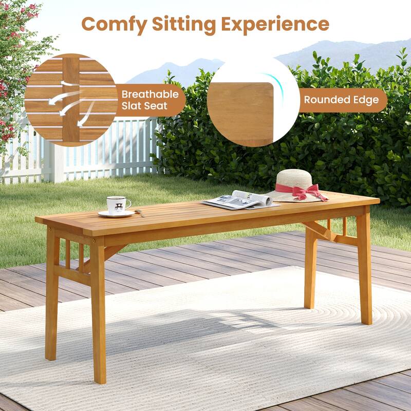 Gymax 6PCS Patio Acacia Wood Dining Set w/Bench 1.97'' Umbrella Hole