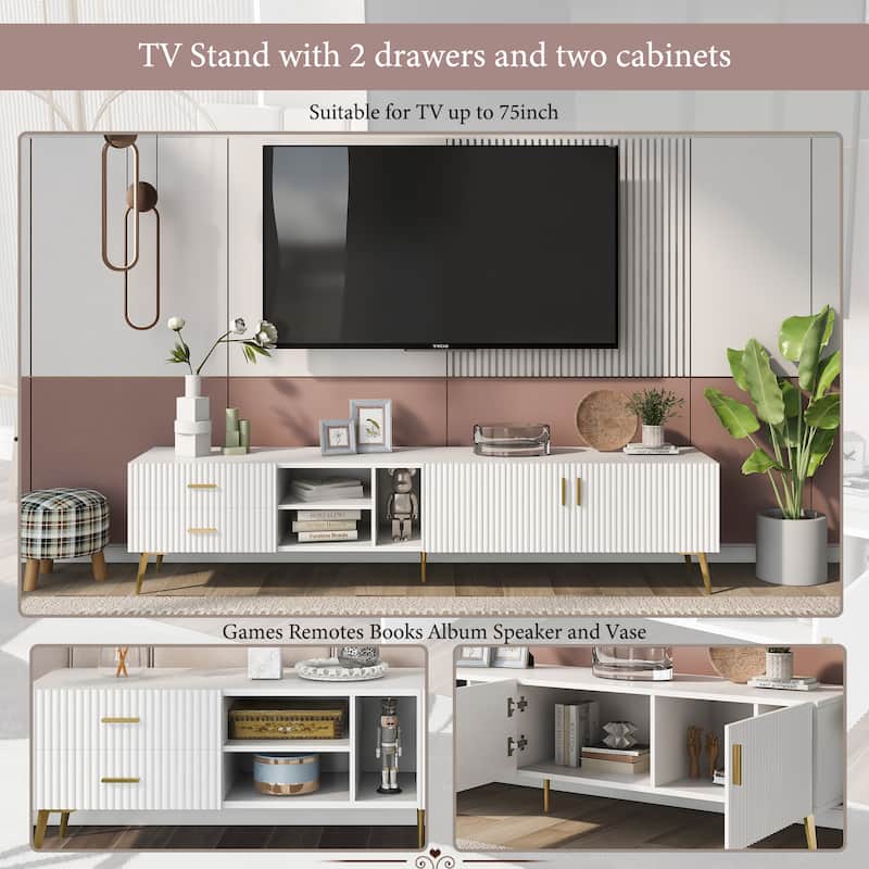 Rectangle TV Stand, Modern Media Storage Console with 2 Drawers, 2 Cabinet, Entertainment Center for Living Room, TVs up to 77"