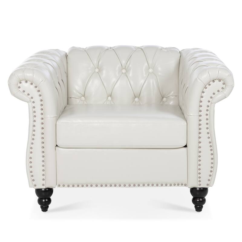 HCHAIRH Tufted Rolled Arm Seater Sofa Chair For Living Room - White