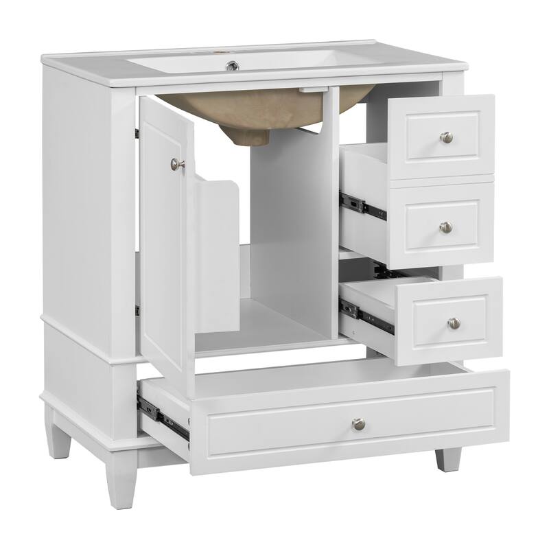 Bathroom Vanity with Sink, Bathroom Storage Cabinet with 3 Drawers and 1 Door, Bathroom Vanities with Solid Wood Frame