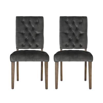 Zavie Dining Chair Set of 2, Charcoal Diamond Stitched Faux Leather