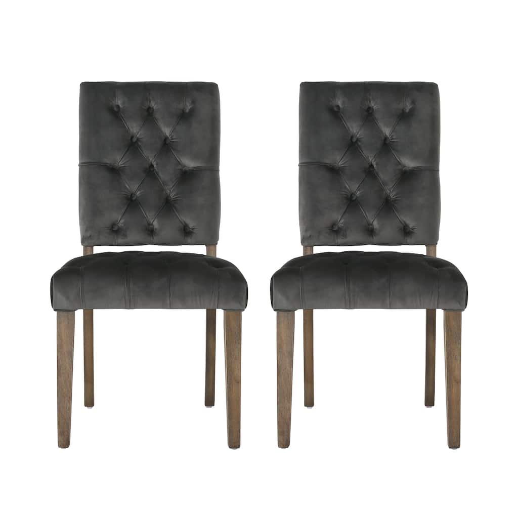 Zavie Dining Chair Set of 2, Charcoal Diamond Stitched Faux Leather